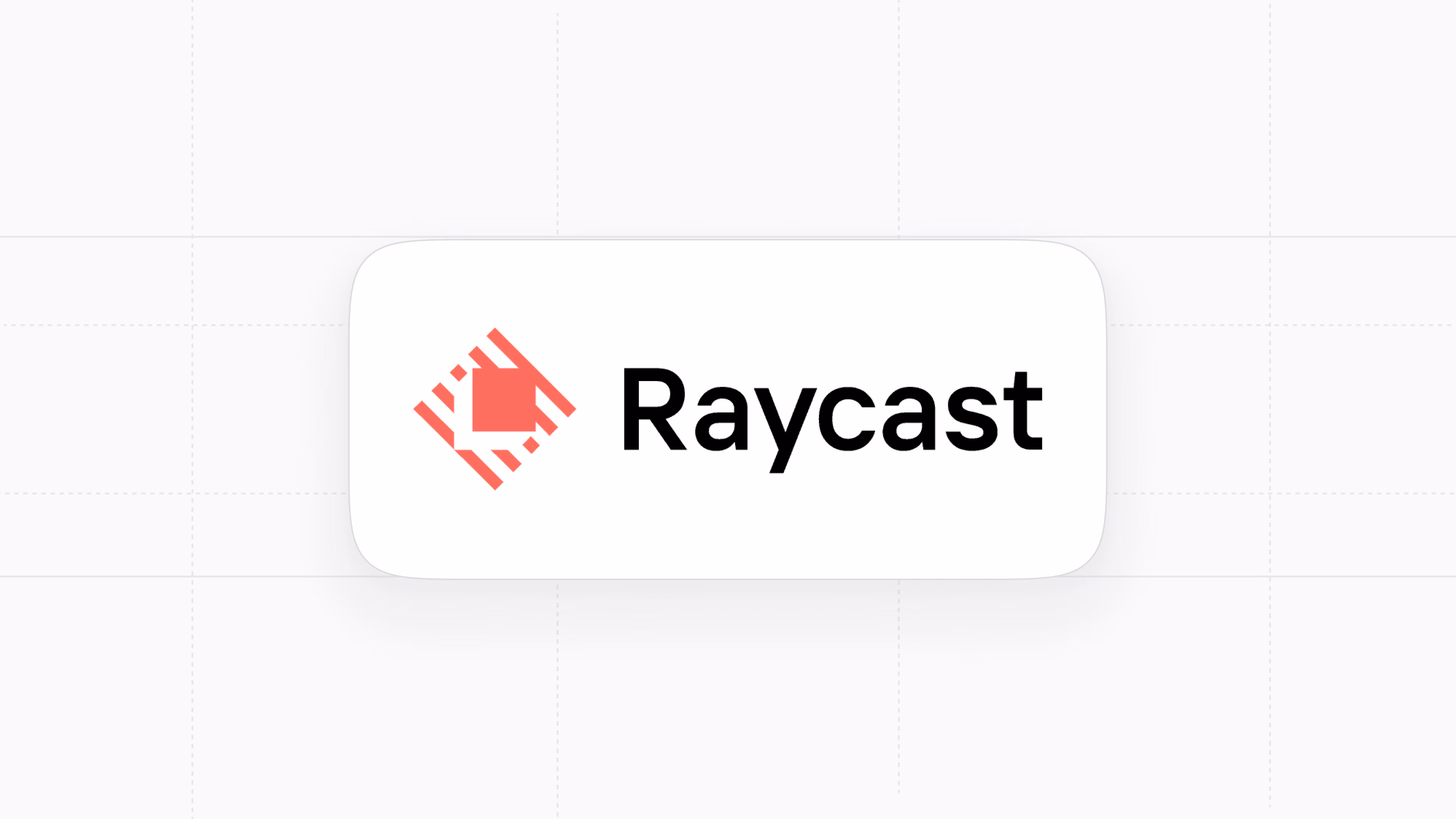 The Raycast logo and wordmark on a white card, over a pale dashed grid.